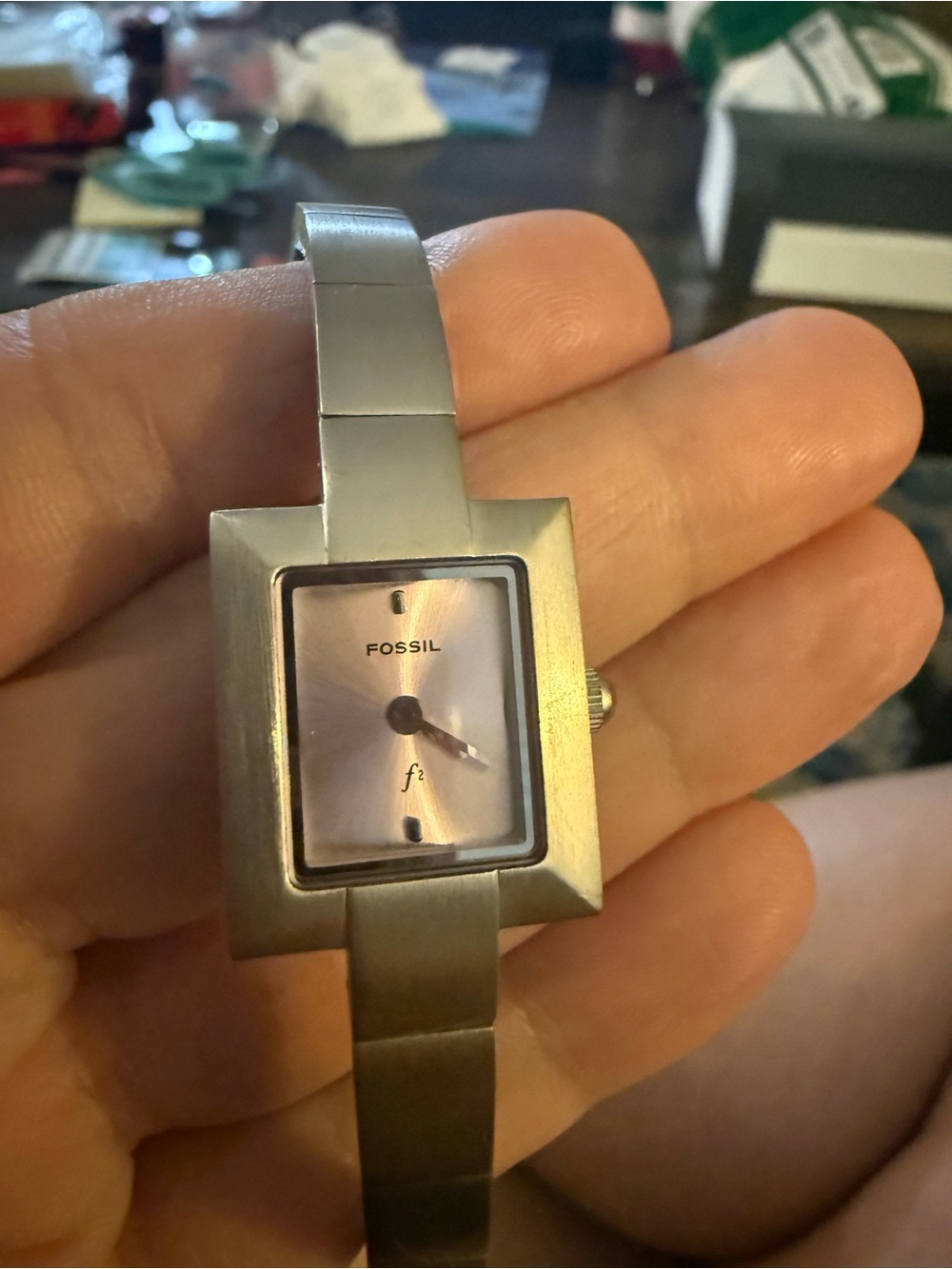Fossil Silver F2 Watch with Pale Pink Dial